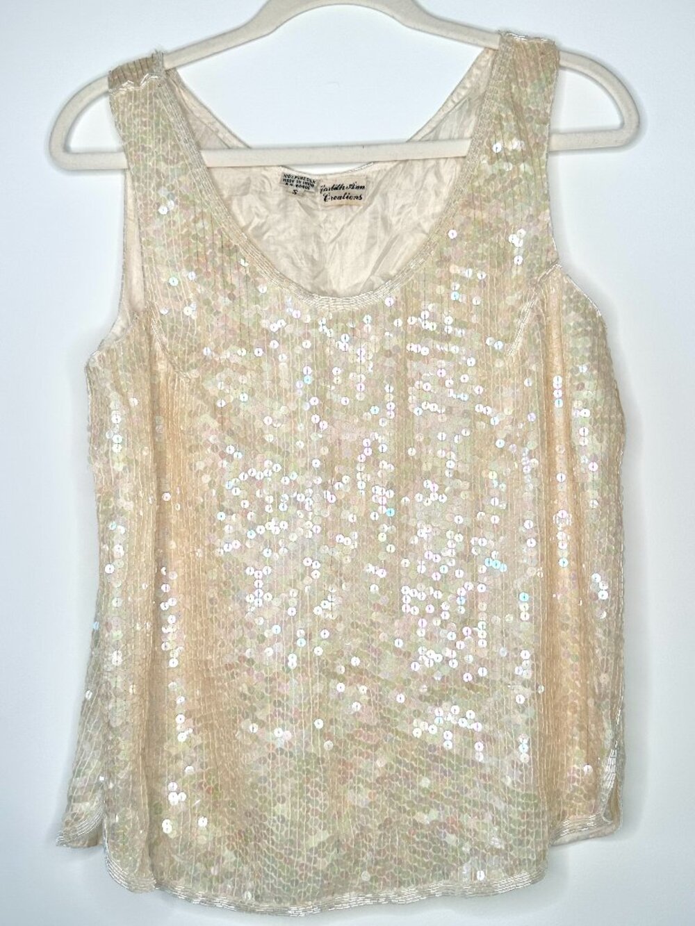 Vintage Judith Ann Creations Silk Holographic Sequin Beaded Top - Size S